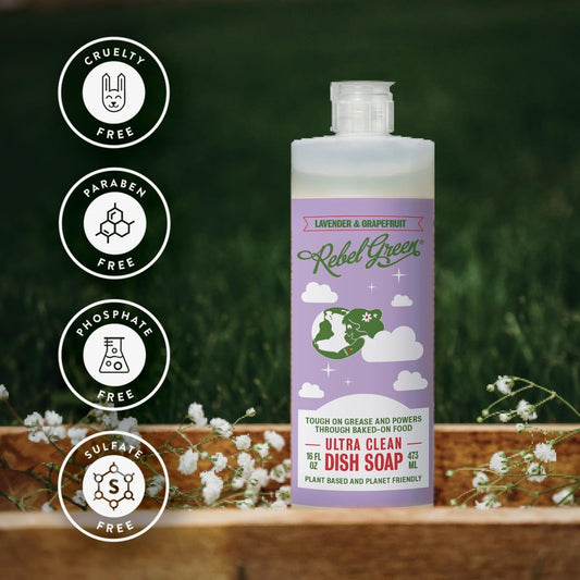 Rebel Green Super Deluxe Dish Soap - Natural Kitchen Dish Detergent - Gentle Dish Liquid Scented With Lavender & Grapefruit - (1 Gallon Refill Bottle)