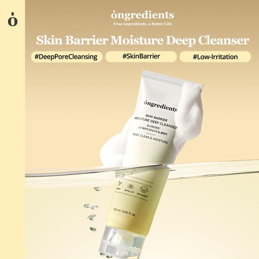 Ongredients Skin Barrier Moisture Deep Cleanser | Daily Foam Cleanser For Sensitive Skin | Centella, Peptide, Aha, Lha, Hydrating, Non-Stripping, Pore Tightening | Vegan, Korean Skin Care 4.06 Fl Oz