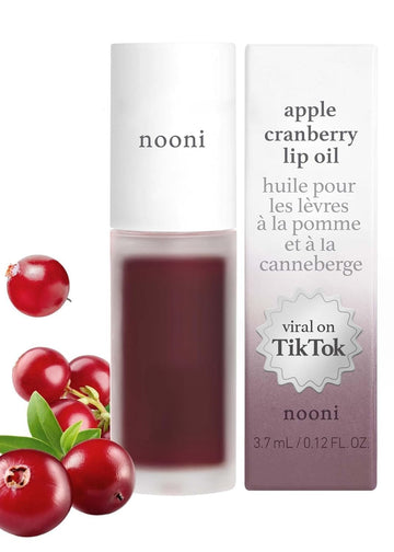 Nooni Korean Vegan Lip Oil - Applecranberry | Lip Stain, Refreshing, Tinting Dry Lips With Apple Seed Oil, Jojoba Seed Oil, Cranberry Extract, Vegan, Valentine'S Day Gifts, 0.12 Fl Oz (Brick Red)