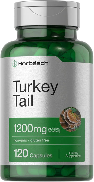 Horbäach Turkey Tail Mushroom Capsules | 1200mg | 120 Count | Non-GMO and Gluten Free Extract