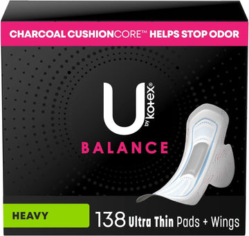 U by Kotex Balance Ultra Thin Pads with Wings, Heavy Absorbency, 138 Count (3 Packs of 46) (Packaging May Vary) : Health & Household