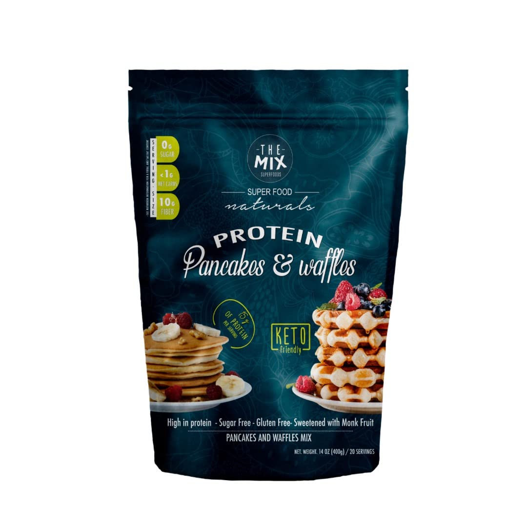 Pancakes Or Waffles Mix - Zero Carbohydrates Per Serving - No Erythritol - No Nuts - Gluten Free - Easy To Make - 20 Serving - 400 G - The Mix Superfoods