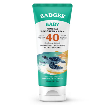 Badger Spf 40 Baby Reef Safe Natural Mineral Sunscreen Cream With Clear Zinc Oxide, Broad Spectrum & Water Resistant, Chamomile, 2.9 Fl Oz