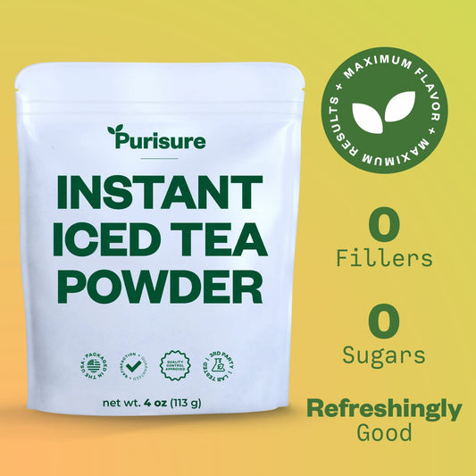 Purisure Unsweetened Iced Tea Powder, Instant Black Tea Powder, Real Black Tea Leaves, Powdered Iced Tea Unsweetened With Zero-Calories, Sugarless Instant Tea Powder, 4 Oz, 192 Serving Pack