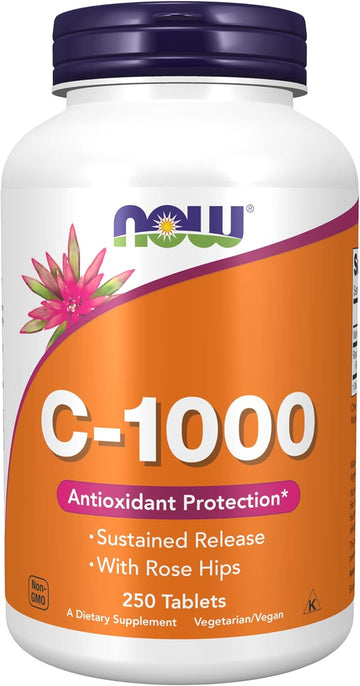 NOW Supplements, Vitamin C-1,000 with Rose Hips, Sustained Release, Antioxidant Protection*, 250 Tablets