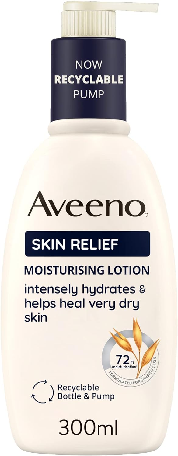 Aveeno Skin Relief Moisturising Lotion, With Soothing Triple Oat Complex & Shea Butter, Suitable For Sensitive Skin, 72-Hour Intense Hydration, Helps Relieve Very Dry and Tight Skin, Unscented, 300ml