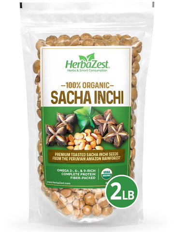 HerbaZest Sacha Inchi Seeds (2 LB) - USDA Certified Organic - Vegan, Non-GMO & Gluten-Free - Perfect for Snacks, Baked & Non-Baked Goods