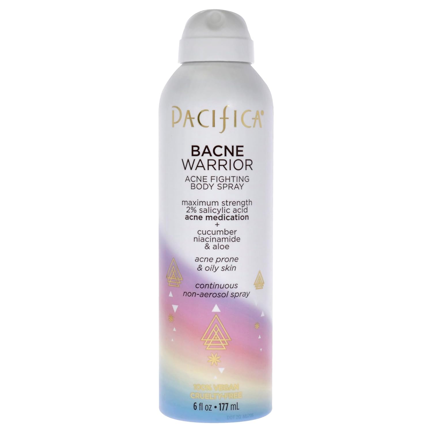 Pacifica Beauty Bacne Warrior Acne Fighting Body Spray for Body and Back, 2% Salicylic Acid, Niacinamide, Cucumber & Aloe, Sensitive Skin Approved, 100% Vegan and Cruelty Free, Clear, 6 Fl Oz
