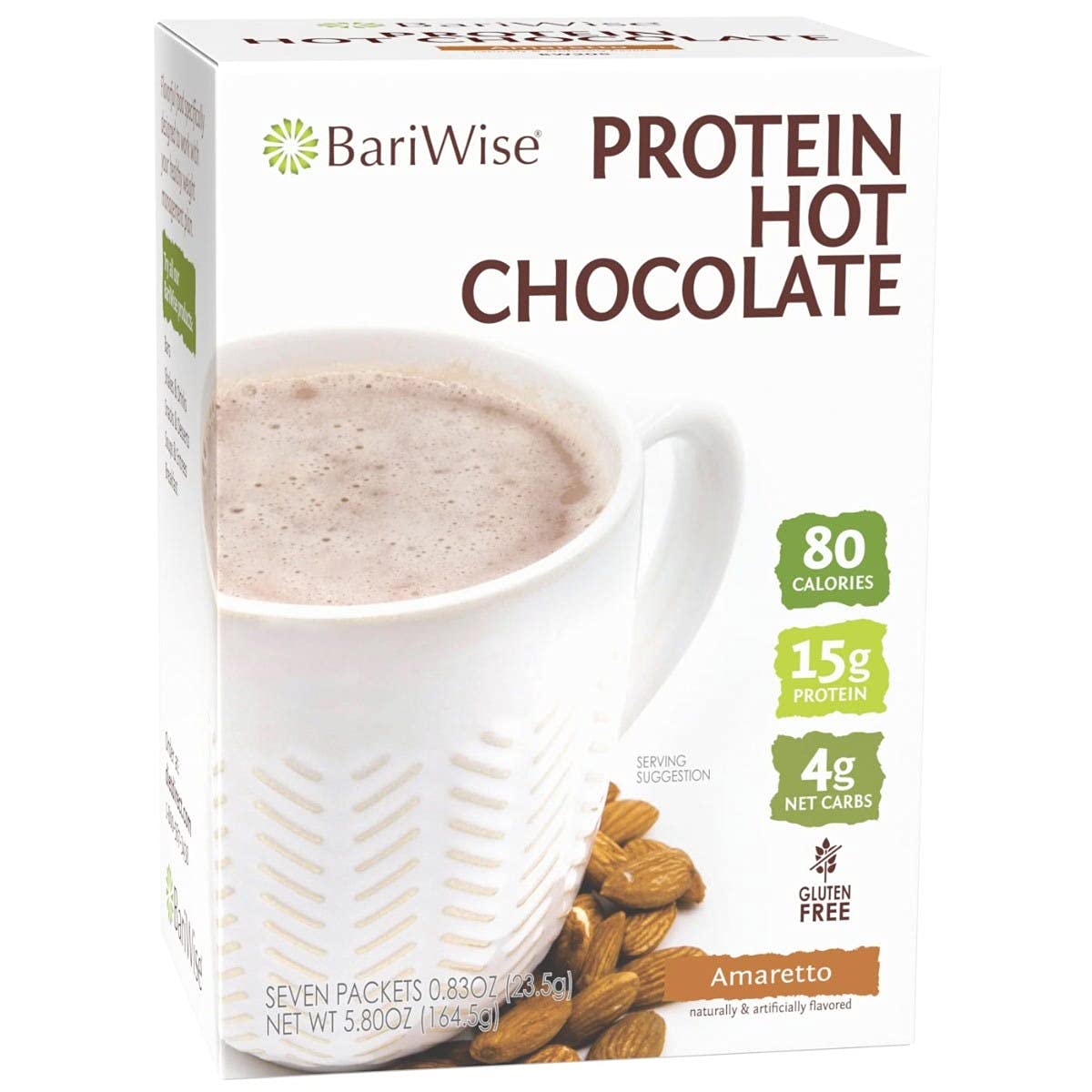 Bariwise Protein Amaretto Hot Chocolate, Hot Cocoa, Low Sugar, Low Carb, Keto Friendly & Gluten Free (7Ct)