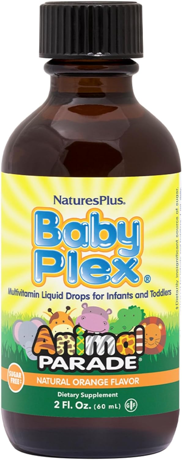 NaturesPlus Animal Parade Source of Life Baby Plex Liquid Drops - 2 fl oz - Natural Orange Flavor - Liquid Multivitamin for Infants and Toddlers - Gluten-Free - 60 Servings