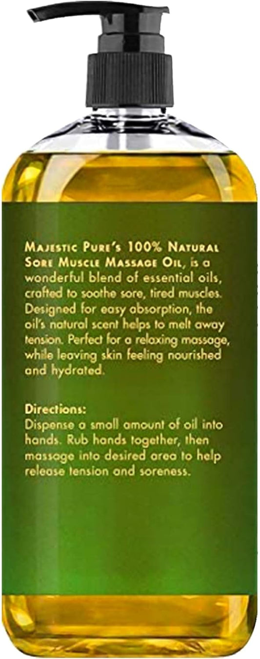 MAJESTIC PURE Arnica Sore Muscle Massage Oil for Body - Natural Oil with Lavender and Chamomile Essential Oils - Warming, Relaxing, Massaging Joint & Muscles - 8 fl. oz