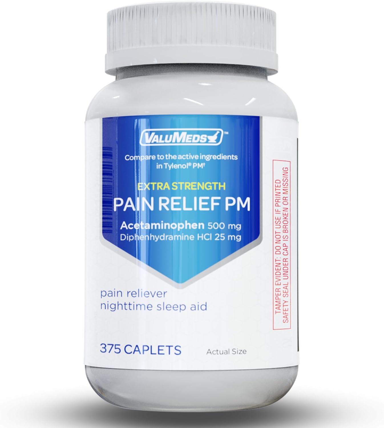 ValuMeds PM Pain Reliever and Nighttime Sleep Aid (375 Count) Acetaminophen 500mg | Fast-Acting Relief for Headaches, Migraines, Minor Aches | Non-Habit Forming Compare to Tylenol PM