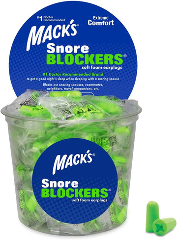 Mack's Snore Blockers Soft Foam Earplugs, 100 Pair Tub ? Individually Wrapped ? 32 dB High NRR, 37 dB SNR ? Comfortable Ear Plugs for Sleeping, Snoring, Loud Noise and Travel