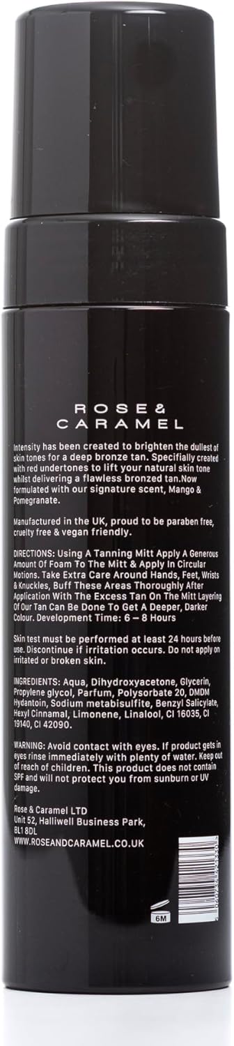 Rose & Caramel Intensity Dark - Ultra Dark Bronzed Self Tanning Mousse 200Ml. Bronze, Sunless Self Tanner, Hydrating. Extra Dark Fake Tan, Award Winning, Natural, Cruelty Free, Vegan, Best Tan