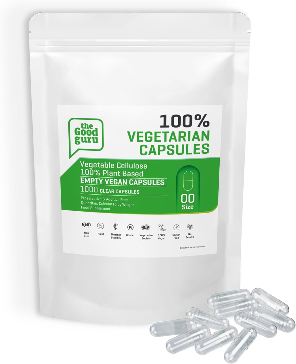 The Good Guru Vegetarian Empty Clear Capsules -1000 Qnt - Size 00 Vegan | Plant Based Vegetarian Capsule | Compatible With Capsule Filling Machine (Transparent, 1000)