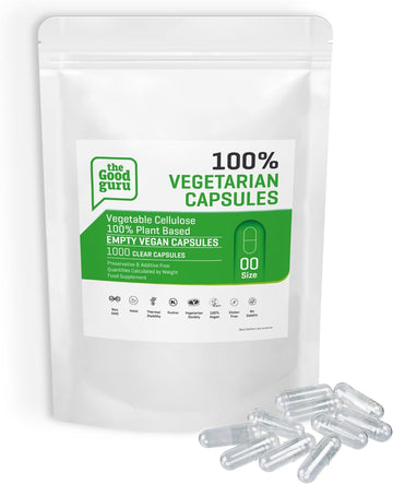 The Good Guru Vegetarian Empty Clear Capsules -1000 Qnt - Size 00 Vegan | Plant Based Vegetarian Capsule | Compatible With Capsule Filling Machine (Transparent, 1000)