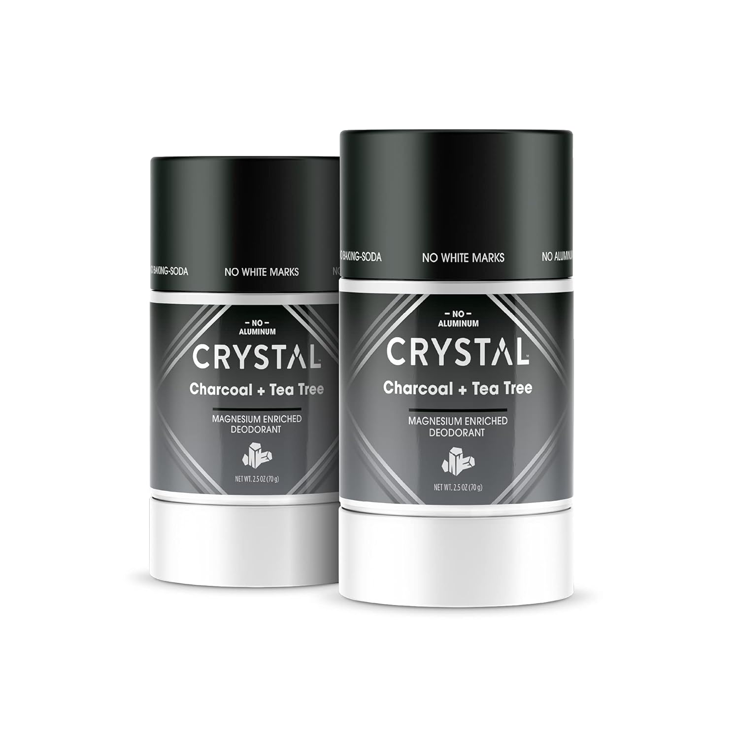 Crystal Deodorant Magnesium Solid Stick Natural Deodorant, Charcoal & Tea Tree, 2.5 oz (Pack of 2)