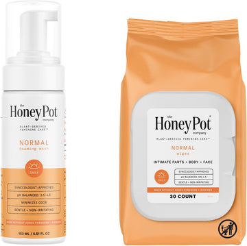 The Honey Pot - Feminine Wash & Feminine Wipe Bundle - Includes Unscented Ph Balance Feminine Wash and Wipes for Women - Herbal Infused Feminine Care Products - Normal