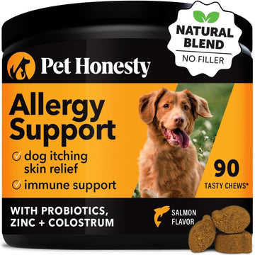 Pet Honesty Allergy Support Itch Relief for Dogs - Dog Allergy Relief Immunity Supplement - Dog Allergy Chews, Probiotics for Dogs, Seasonal Allergies, Skin and Coat Supplement - Salmon