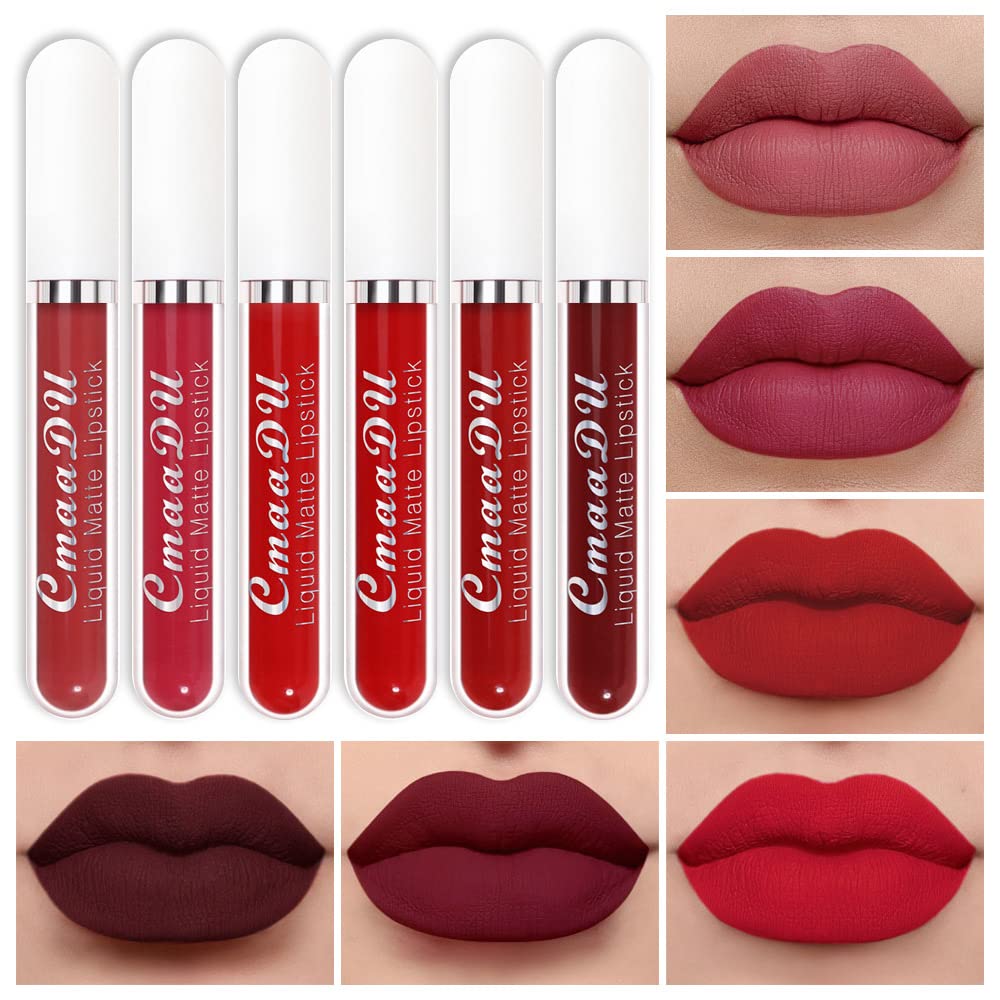 Evpct 1Pcs Mauve Plum Red Liquid Matte Lipstick Lipgloss Set For Women, Labiales Mate 24 Horas Originales Matte Larga Duracion 24 Hour Lipstick Lip Stains Long Lasting Waterproof 24, 02