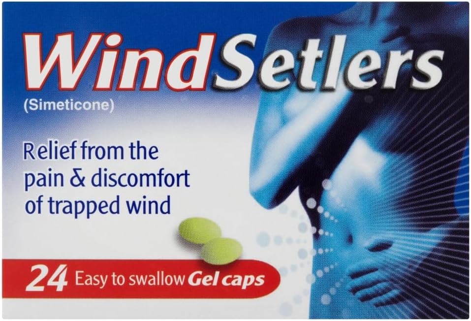 Windsetlers, Treats Flatulence, Trapped Wind & Bloating, Relieves Pain & Discomfort Of Trapped Wind, Contains Simeticone, Treats Flatulence, 24 Gel Caps (Always Read Label First)