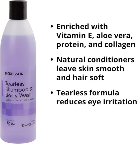 Mckesson Tearless Shampoo And Body Wash With Aloe And Vitamin E, Lavender Scent, 12 Oz, 24 Count