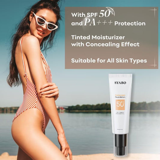 Tinted Sunscreen For Face, Spf 50 Face Sunscreen, Hydrating Sun Essence, Concealer Sunscreen, Lightweight Travel Size Against Uva And Uvb Sun Protection, Beige 50Ml / 1.7Oz