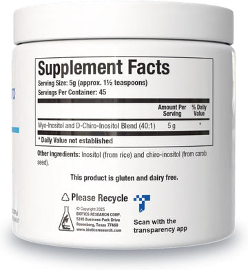 Biotics Research Balanced B8 Powder, Myo Inositol And D Chiro Inositol, 40:1 Ratio, Women’S Health, Neural Communication, Fat Metabolism, Vascular Health, Hair Growth 8 Ounces