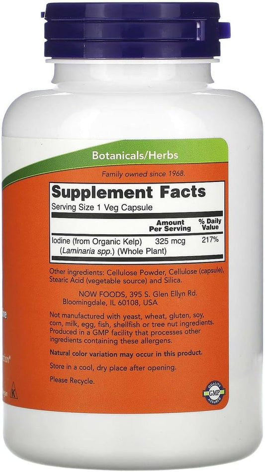 Now Supplements, Kelp 325 Mcg Of Natural Iodine, Supports Healthy Thyroid Function*, Super Green, 250 Veg Capsules