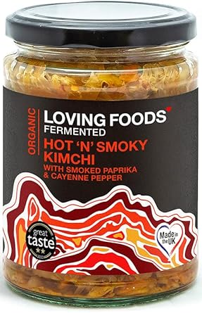 Loving Foods *Organic & Made In The Uk* Hot 'N' Smoky Kimchi (475G) Raw, Unpasteurised & Bursting With Beneficial Live Bacteria (1 X Jar)