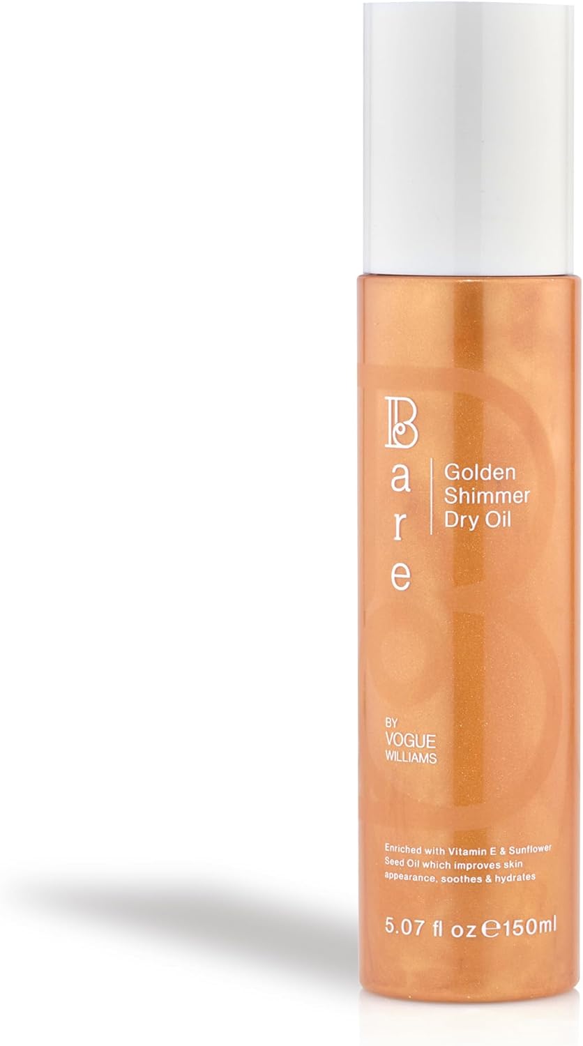 Bare By Vogue Golden Shimmer Dry Oil - Moisturise And Hydrate Your Skin With Gorgeous Sparkle - Lightweight & Quick-Drying Face & Body Shimmer Oil, 150Ml