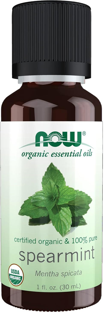 Now Essential Oils, Organic Spearmint Oil, Stimulating Aromatherapy Scent, Steam Distilled, 100% Pure, Vegan, Child Resistant Cap, 1-