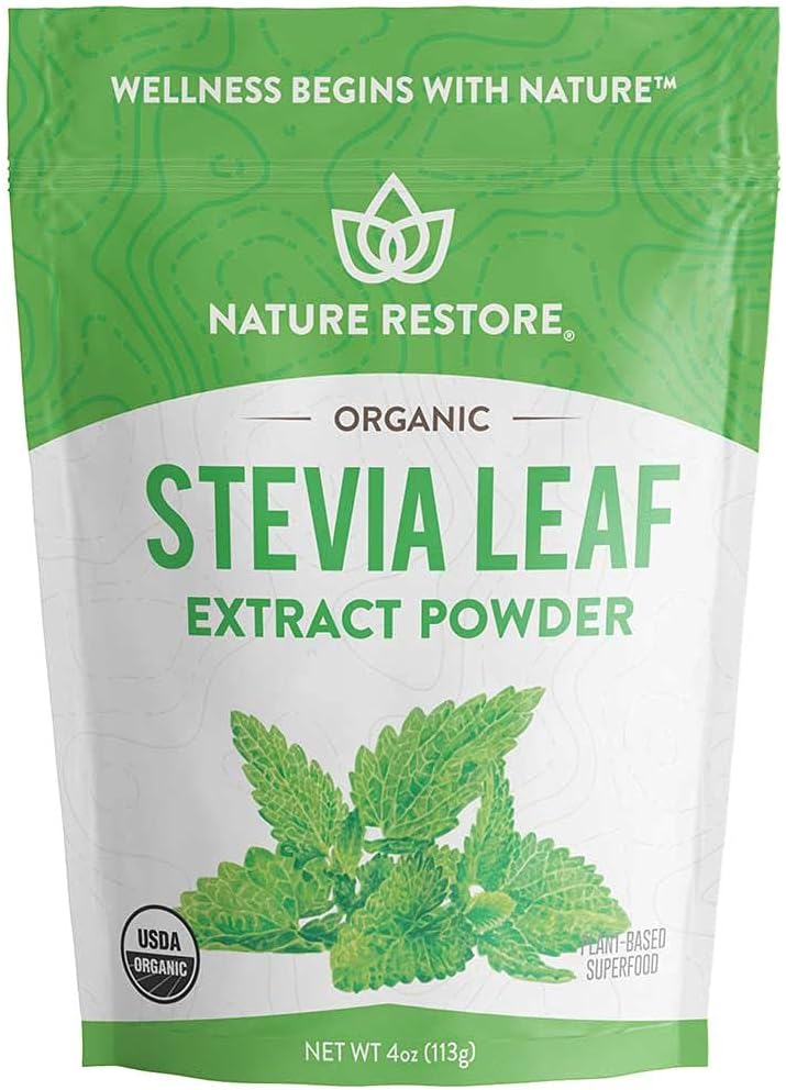 Nature Restore Usda Certified Organic Stevia Leaf Extract Powder, 4 Ounces, Non Gmo, Gluten Free, 100% Natural Stevia Sweetener