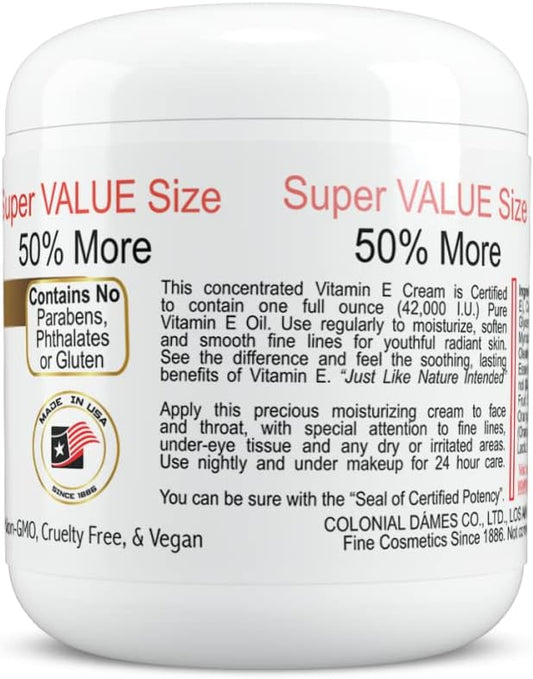 Colonial Dames Concentrated Vitamin E Moisturizing Cream 42,000 I.U. For Hydrating & Moisturizing Chapped Dry Skin & Fine Lines. : Health & Household