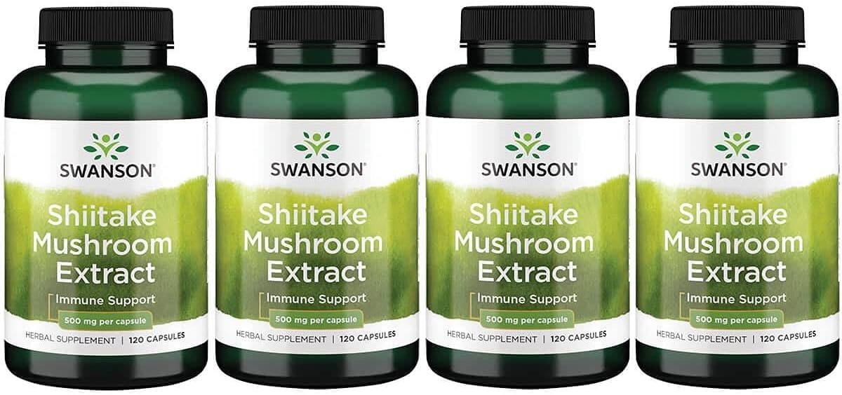 Swanson Shiitake Mushroom Extract (4:1) 500 Milligrams 120 Capsules (4 Pack)