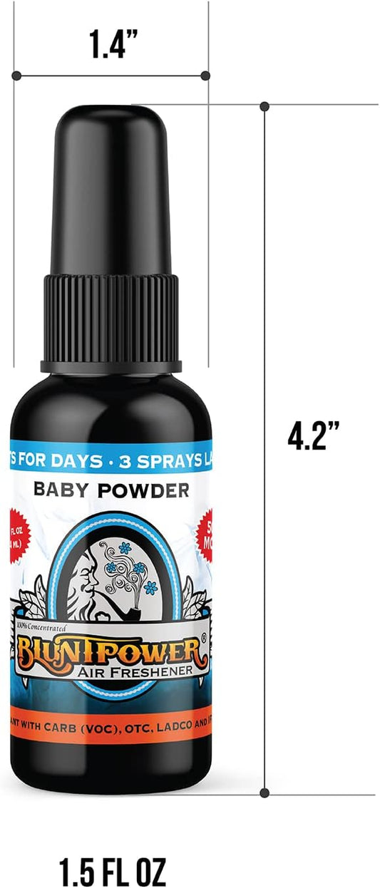 BluntPower (Baby Powder, 1 Pack) Concentrated Air Freshener for Room and Car Spray - Oil-Based Diffuser Spray Bottle - Long-Lasting Bathroom Spray, Car Freshener, & Odor Eliminator Spray