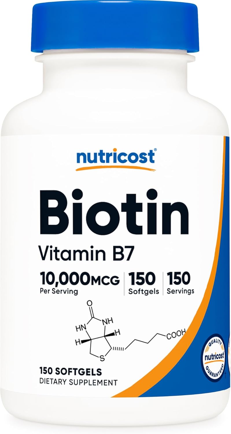 Nutricost Biotin (10,000Mcg) In Coconut Oil 150 Softgels - Gluten Free, Non-Gmo