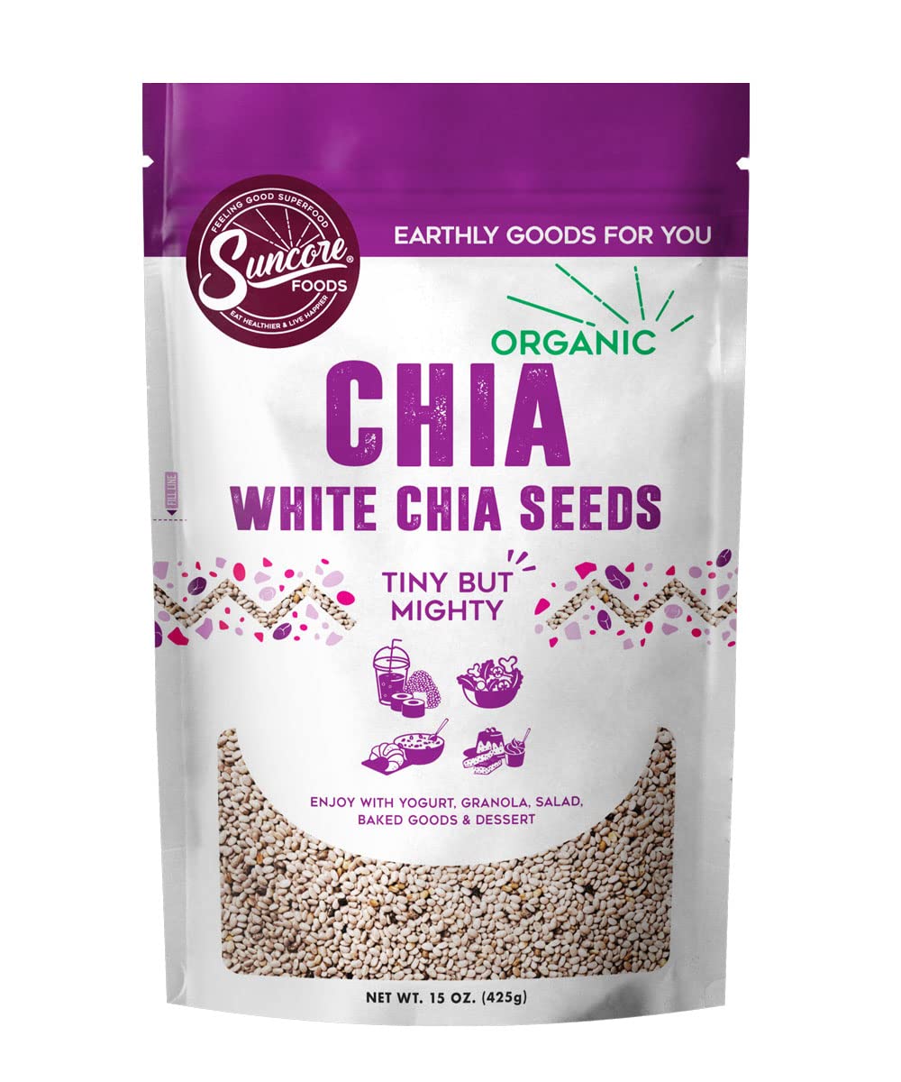Suncore Foods Organic White Chia Seeds, Gluten-Free, Non-GMO, 15oz (1 Pack)
