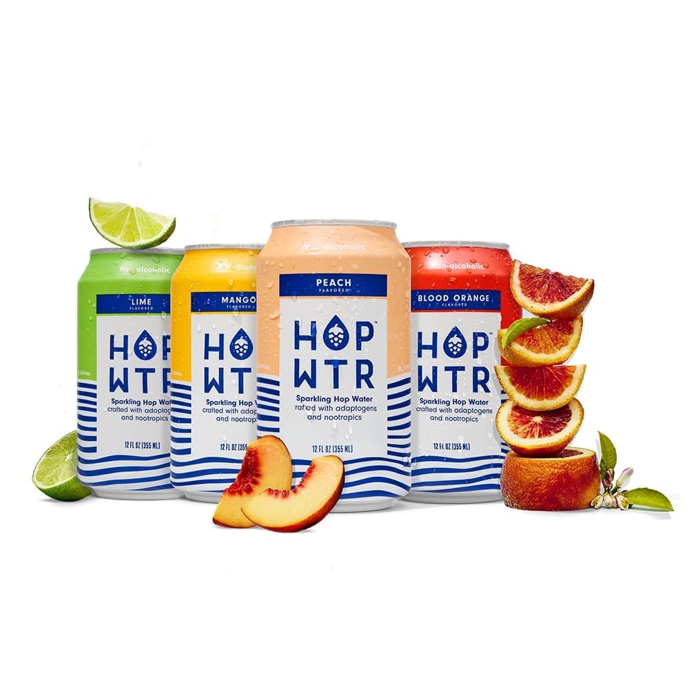 Hop Wtr Sparkling Hop Water, Variety Pack 12 Pack, Sugar Free, Low Carb Non Alcoholic Drinks, Na Beer, Adaptogen Drink, No Calories, Adaptogens & Nootropics For Added Benefits, 12 Oz Cans