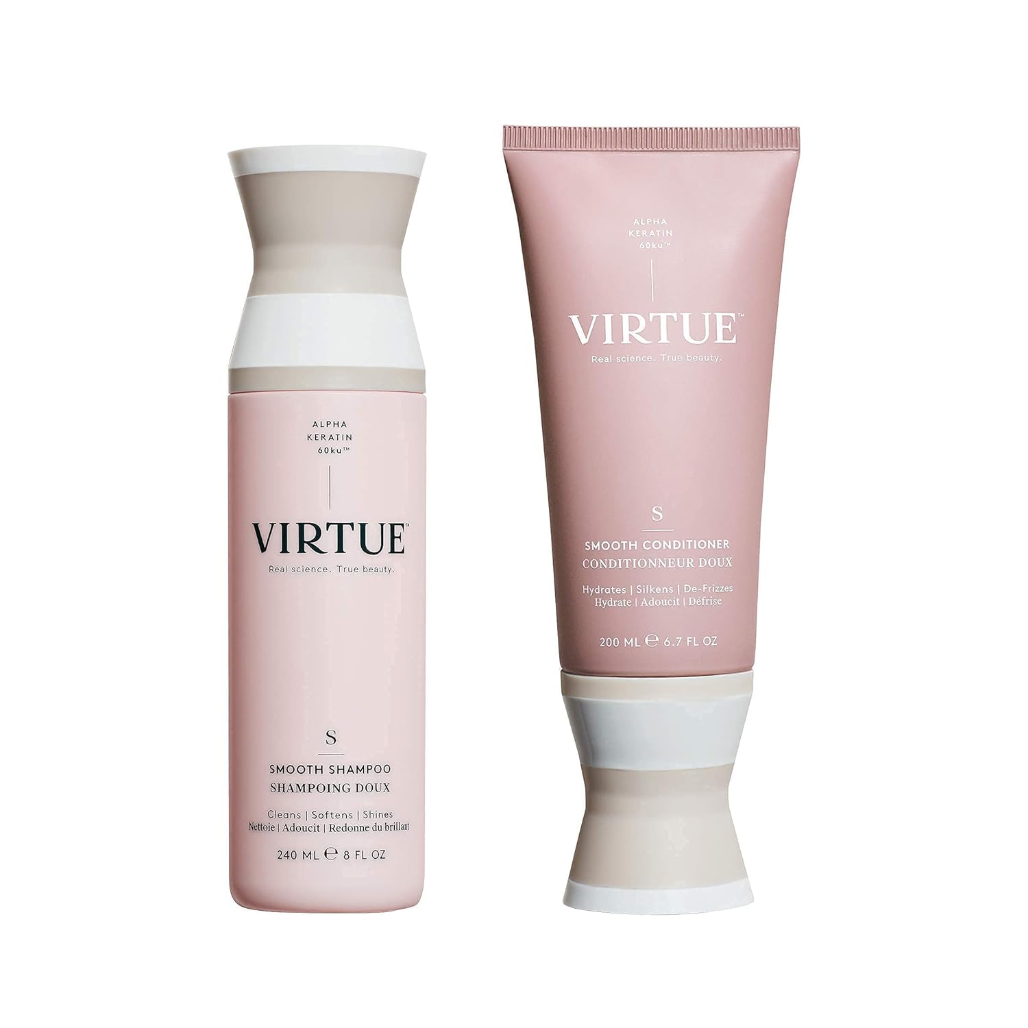 VIRTUE Smooth Shampoo & Conditioner Set | Full Size | Alpha Keratin Smooths Frizzy, Coarse, Curly Hair | Sulfate Free, Paraben Free, Color Safe