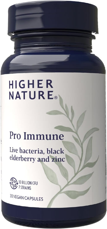 Higher Nature - Pro Immune - Triple Action Immune Support Probiotic - Live Bacteria, Black Elderberry And Zinc - 7 Bacteria Strains - 10 Billion Cfus - Vegan Probiotics - 30 Capsules