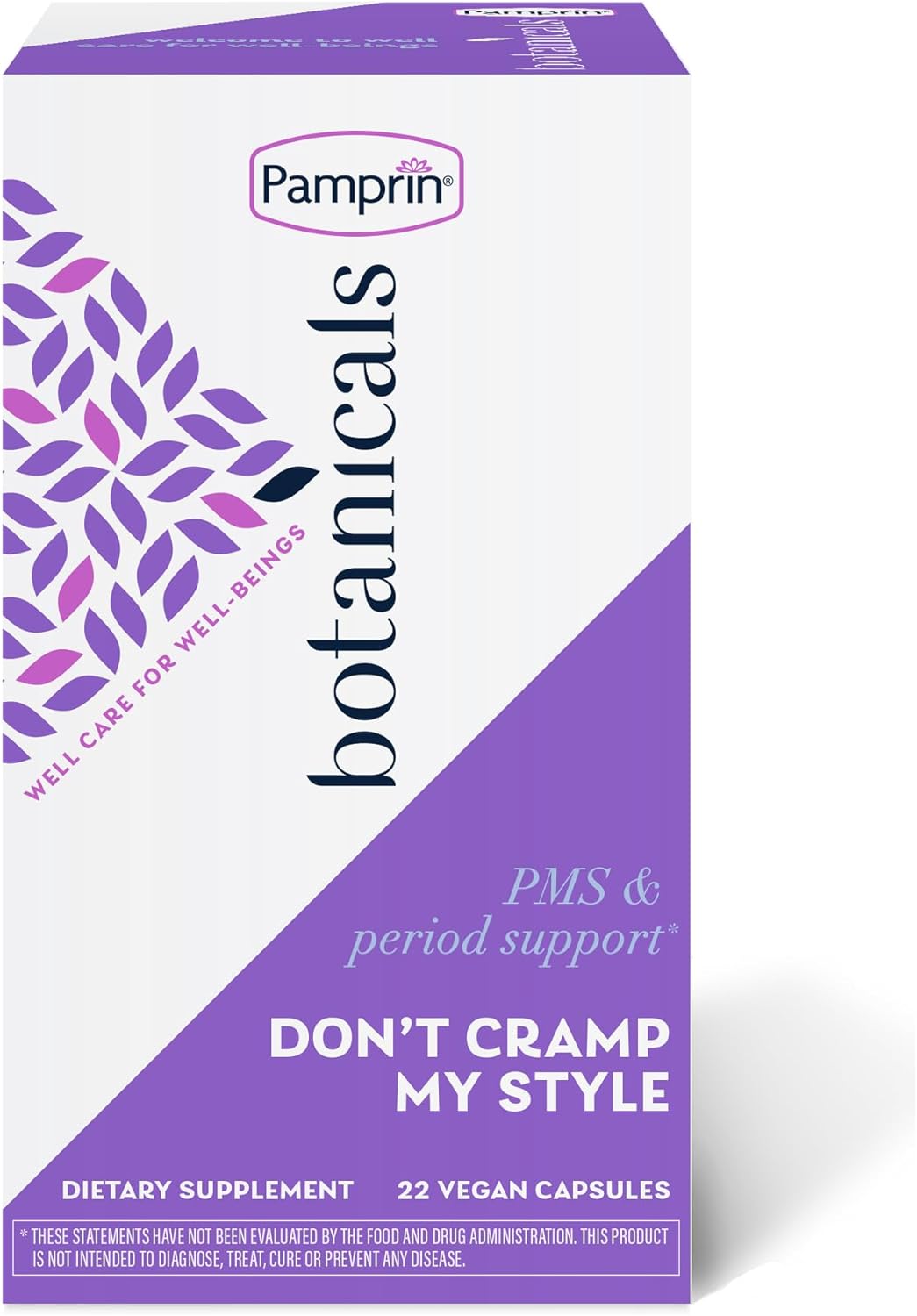 Pamprin Botanicals Supplement For Pms & Period Support, With Ashwagandha, Magnesium, Turmeric, Vitamin B6, Chasteberry, 22 Count