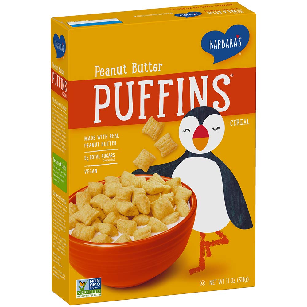 BARBARA'S Puffins Peanut Butter Cereal, Non-GMO, Vegan, 11 Oz Box (Pack of 4)