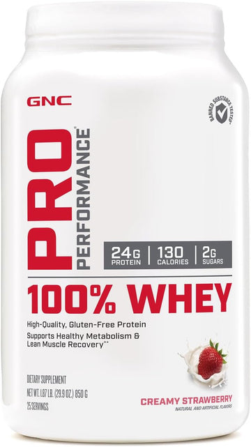 Gnc Pro Performance 100% Whey Protein Powder - Creamy Strawberry, 25 Servings, Supports Healthy Metabolism And Lean Muscle Recovery