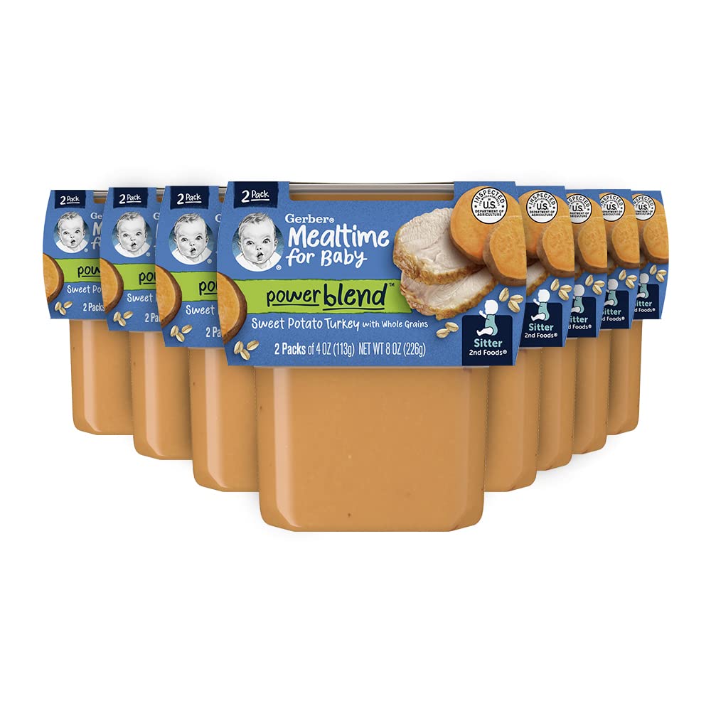 Gerber Baby Food 2nd Foods, Dinner, Sweet Potato & Turkey Puree, 4 Ounce Tubs, 2-Pack (Pack of 8)