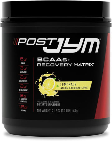 Post Jym Active Matrix Amino Recovery Powder | Pure Creatine Hcl, Bcaa’S, Glutamine, Carnitine, Betaine, Taurine For Maximum Strength, Repair, Definition, Performance | Lemonade Flavor 30 Servings
