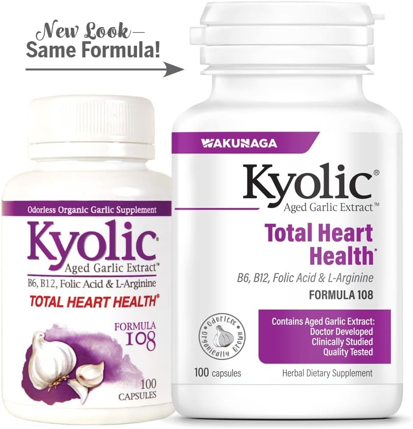 Kyolic Aged Garlic Extract Formula 108, Total Heart Health, 100 Capsules : Health & Household