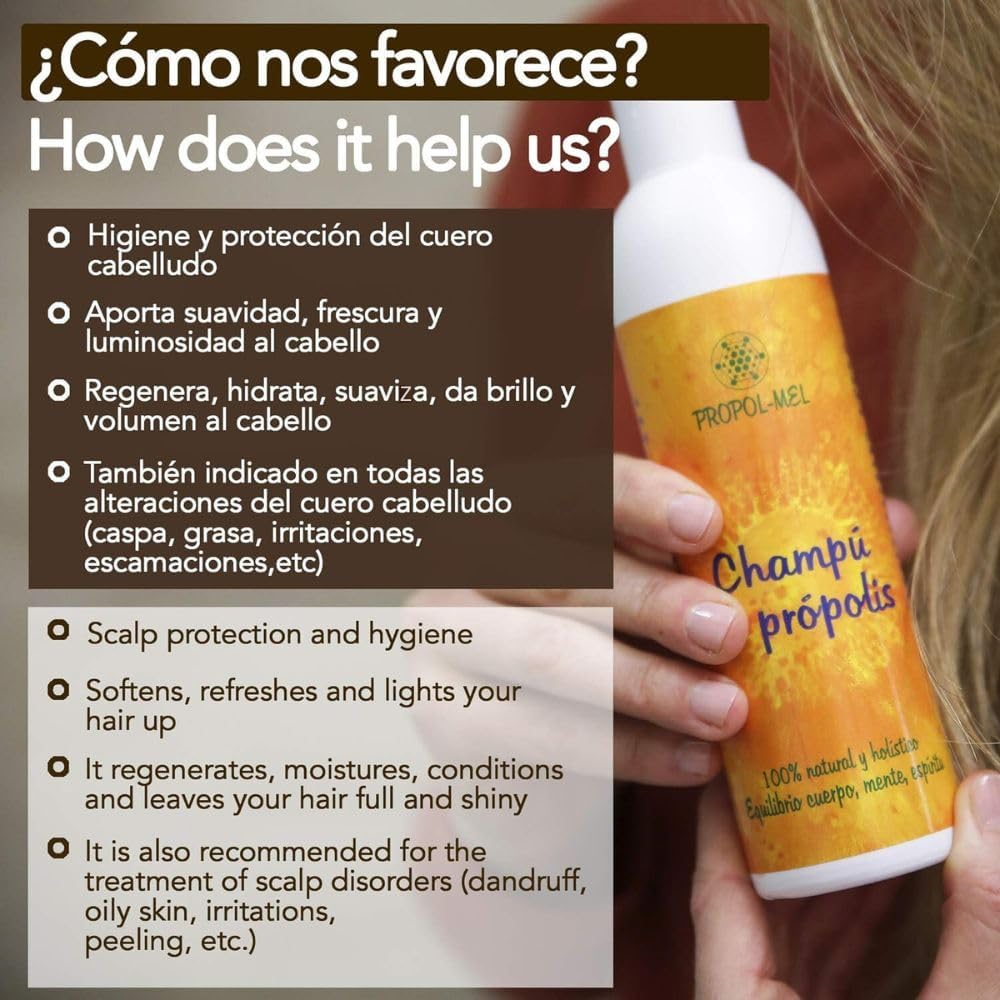 Propol-Mel - Natural Propolis Shampoo 250 Ml | Neutral Ph | Regenerative And Moisturizing Care | Bio Certified | Made In Spain | Softens, Adds Shine And Volume | Protects The Scalp