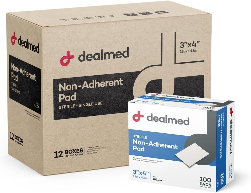 Dealmed Sterile Non-Adherent 3" X 4" Gauze Pads – 100 Count (12 Pack) Non-Adhesive Wound Dressing, Highly Absorbent, Non-Stick, Individually Wrapped For Extra Protection (Case Of 1200)