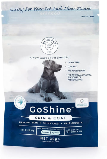 Blue Pet Co - Goshine Skin & Coat Health Supplement For Dogs - Promotes Healthy Skin, Shiny Coat & Hair Growth - Enriched With Unique Seaweed Complexes - Rich In Chicken - 10 Chews